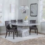 Turin Grey Marble Square Dining Set - Paris Brown Leather Dining Chair with Brown Legs