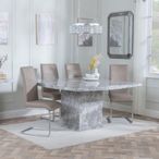 Turin Grey Marble Square Dining Set - Roma Beige Faux Leather Dining Chair