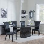 Naples Black Marble Dining Set - Cadiz Black Leather Dining Chair