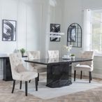 Naples Black Marble Dining Set - Knocker Back Champagne Velvet Fabric Dining Chair with Black Wooden Legs