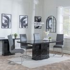 Naples Black Marble Dining Set - Roma Grey Faux Leather Dining Chair