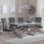 Glacier Grey Marble and Chrome Dining Set - Louis Grey Velvet Fabric Dining Chair