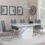 Naples Dining Set - 6 Seater - 160cm - White Marble - Bianco Dining Chairs - Grey Faux Leather