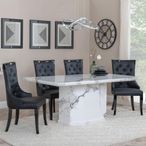 Naples White Marble Dining Set - Carmela Black Leather Dining Chair