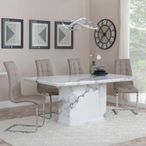 Naples White Marble Dining Set - Jamison Beige Faux Leather Dining Chair