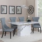 Naples White Marble Dining Set - Mimi Grey Leather Dining Chair