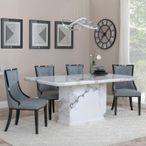 Naples White Marble Dining Set - Paris Grey Leather Dining Chair with Black Legs