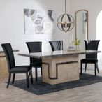 Venice Cream Marble Dining Set - Cadiz Black Leather Dining Chair
