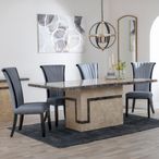 Venice Cream Marble Dining Set - Cadiz Grey Leather Dining Chair