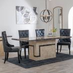 Venice Cream Marble Dining Set - Carmela Black Leather Dining Chair