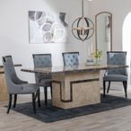 Venice Cream Marble Dining Set - Carmela Grey Leather Dining Chair
