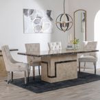 Venice Cream Marble Dining Set - Lion Knocker Back Champagne Velvet Fabric Dining Chair with Chrome Legs
