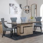 Venice Cream Marble Dining Set - Mimi Grey Leather Dining Chair
