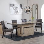 Venice Cream Marble Dining Set - Paris Brown Leather Dining Chair with Brown Legs