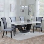 Madrid White Marble Dining Set - Cadiz Grey Leather Dining Chair