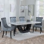 Madrid White Marble Dining Set - Carmela Grey Leather Dining Chair