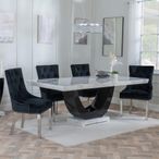 Madrid White Marble Dining Set - Knocker Back Black Velvet Fabric Dining Chair with Chrome Legs