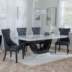Madrid White Marble Dining Set - Mimi Black Leather Dining Chair