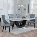 Madrid White Marble Dining Set - Mimi Grey Leather Dining Chair