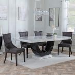 Madrid White Marble Dining Set - Paris Brown Leather Dining Chair with Brown Legs