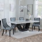 Madrid White Marble Dining Set - Paris Grey Leather Dining Chair with Black Legs