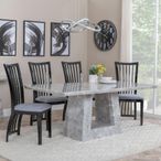 Milan Grey Marble Dining Set - Athena Black High Gloss Slatted Back Dining Chair with Grey Seat Pads