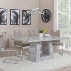 Milan Dining Set - 6 Seater - 160cm - Grey Marble - Bianco Dining Chairs - Beige Faux Leather