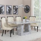 Milan Grey Marble Dining Set - Carmela Cream Leather Dining Chair