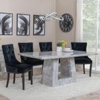 Milan Grey Marble Dining Set - Knocker Back Black Velvet Fabric Dining Chair with Black Wooden Legs