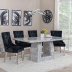 Milan Grey Marble Dining Set - Knocker Back Black Velvet Fabric Dining Chair with Chrome Legs