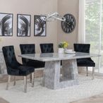 Milan Grey Marble Dining Set - Lion Knocker Back Black Velvet Fabric Dining Chair with Chrome Legs