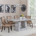 Milan Grey Marble Dining Set - Paris Taupe Leather Dining Chair with Brown Legs