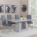Milan Grey Marble Dining Set - Roma Grey Faux Leather Dining Chair