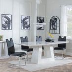 Milan White Marble Dining Set - Bianco Black Faux Leather Dining Chair