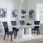 Milan White Marble Dining Set - Cadiz Black Leather Dining Chair