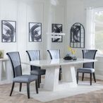 Milan White Marble Dining Set - Cadiz Grey Leather Dining Chair
