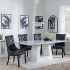 Milan White Marble Dining Set - Carmela Black Leather Dining Chair