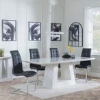 Milan White Marble Dining Set - Jamison Black Faux Leather Dining Chair