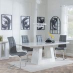 Milan White Marble Dining Set - Jamison Grey Faux Leather Dining Chair