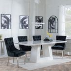 Milan White Marble Dining Set - Lion Knocker Back Black Velvet Fabric Dining Chair with Chrome Legs