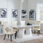 Milan White Marble Dining Set - Mimi Cream Leather Dining Chair
