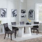 Milan White Marble Dining Set - Paris Brown Leather Dining Chair with Brown Legs