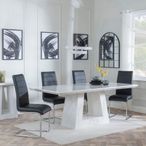 Milan White Marble Dining Set - Roma Black Faux Leather Dining Chair