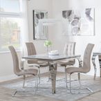 Louis 4 Seater Grey Marble and Chrome Square Dining Set - 4 Jamison Beige Faux Leather Dining Chair