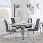 Louis 4 Seater Grey Marble and Chrome Square Dining Set - 4 Jamison Grey Faux Leather Dining Chair