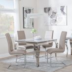 Louis 4 Seater Grey Marble and Chrome Square Dining Set - 4 Roma Beige Faux Leather Dining Chair