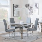 Louis 4 Seater Grey Marble and Chrome Square Dining Set - 4 Roma Grey Faux Leather Dining Chair