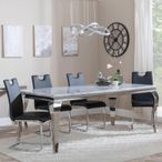 Louis Grey Marble and Chrome Dining Set - Bianco Black Faux Leather Dining Chair