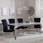 Louis Grey Marble and Chrome Dining Set - Black Velvet Fabric Dining Chair