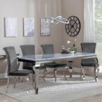 Louis Grey Marble and Chrome Dining Set - Grey Velvet Fabric Dining Chair